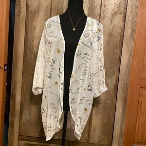 Women's 3/4 Sleeve Sheer Chiffon Open Front Mesh Knit Cardigan Cover Up